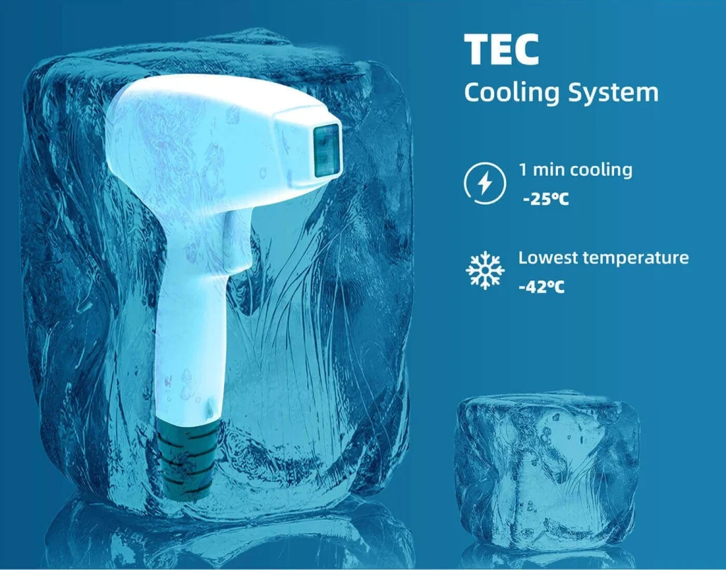 cooling systems that keep the skin at a nice temperature during the whole session