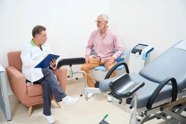 a man talking to a doctor