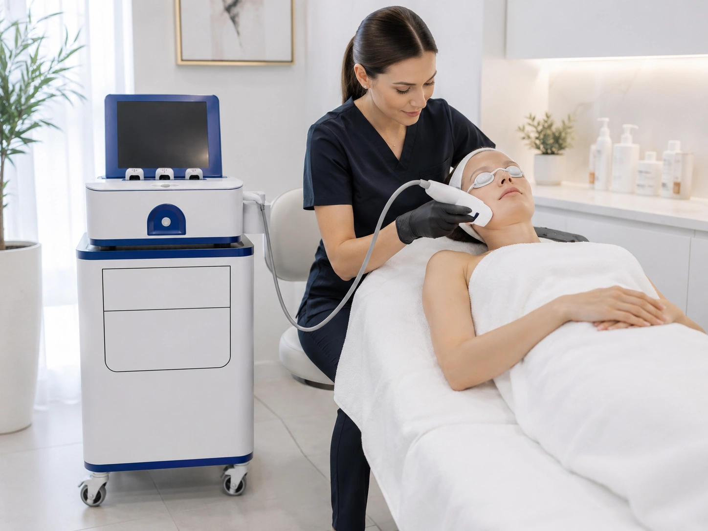 the woman is using HIFU for treatment