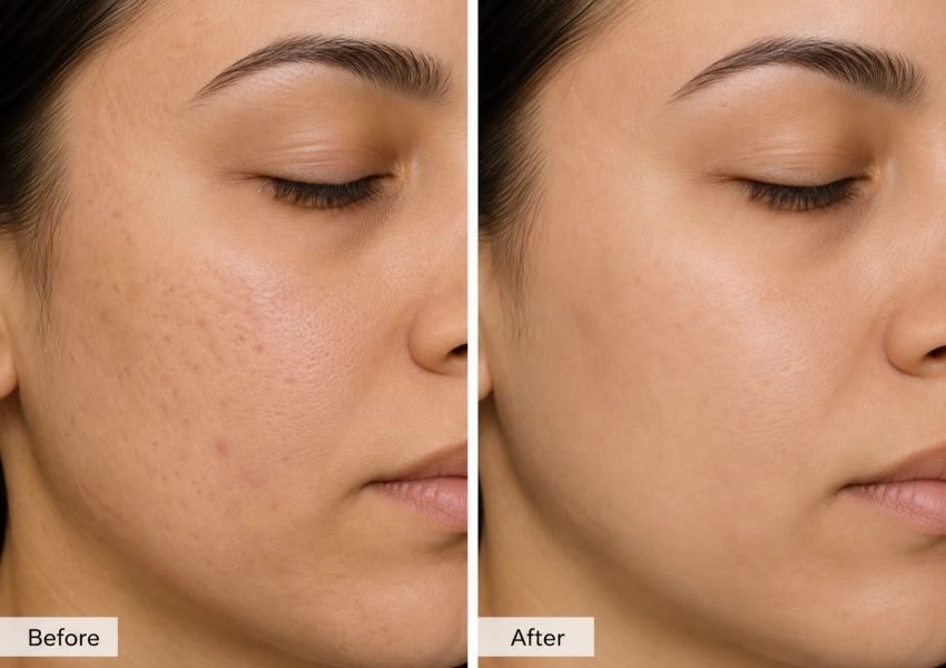 before and after comparison of a woman's face