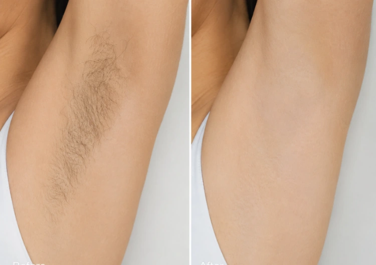 before and after comparison of an armpit