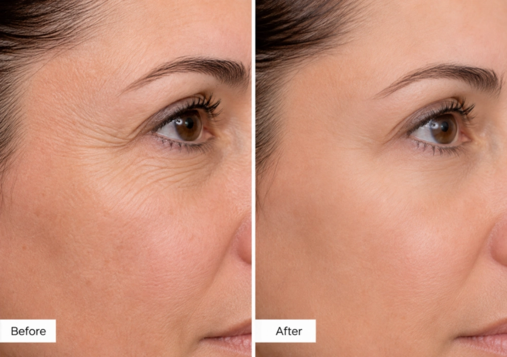 before and after comparison of crow's feet